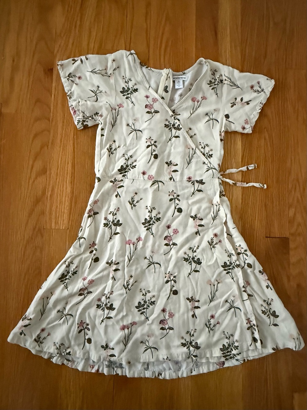 Nordstrom Cream Wrap Dress with Pink & Green Floral Print